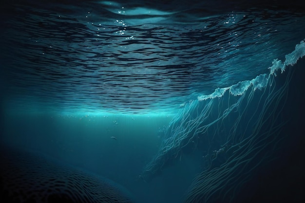 Dark blue ocean surface seen from underwater digital illustration painting