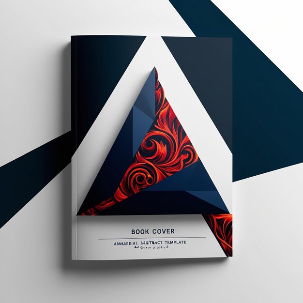 Photo dark blue red and white abstract triangle on white and dark blue background