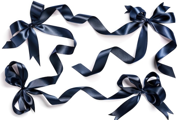 Photo dark blue ribbon and navy satin bow set for birthday and greeting cards