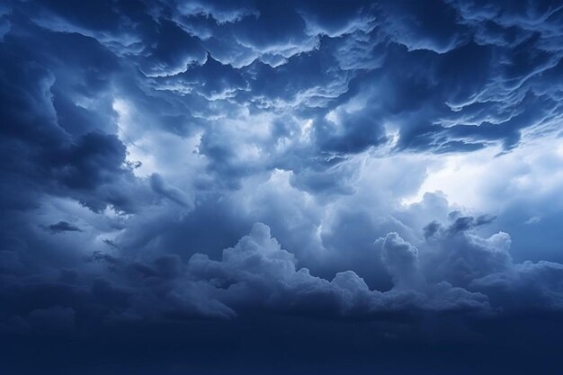 Dark blue toned sky with gloomy dramatic clouds backdrop background for mockup