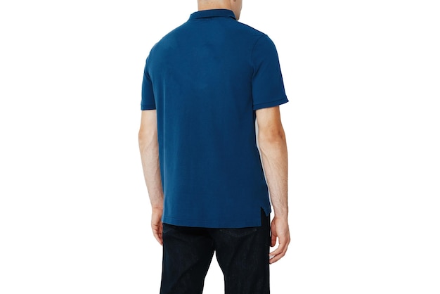 Dark blue tshirt on a man layout isolated on a white background copy space