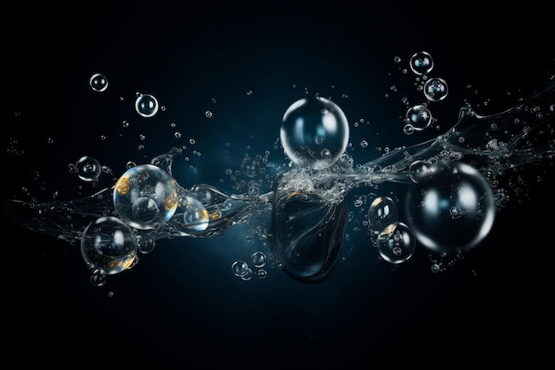 Dark blue water with bubbles