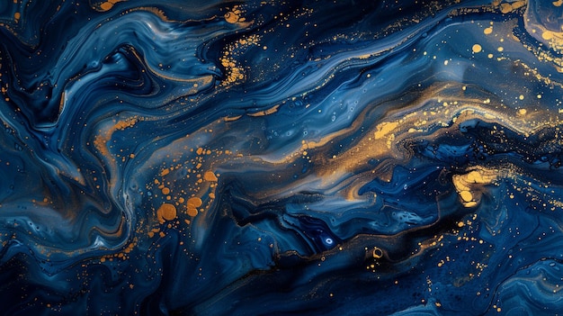 Dark blue waves in abstract ocean and golden foam