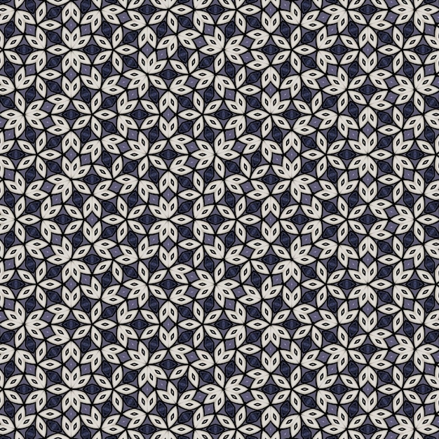 A dark blue and white fabric with a pattern of leaves.