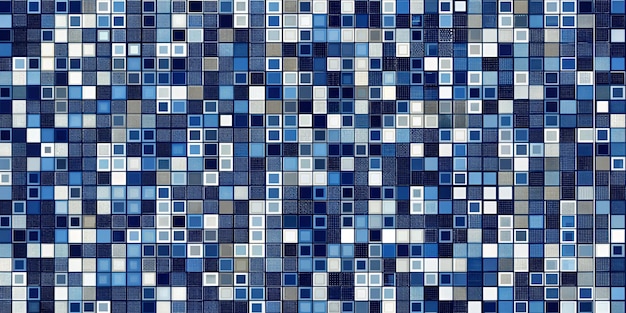 Photo dark blue white pattern chaotic geometric shape background for design squares rectangles or block seamless abstract mosaic collage web banner wide long panoramic