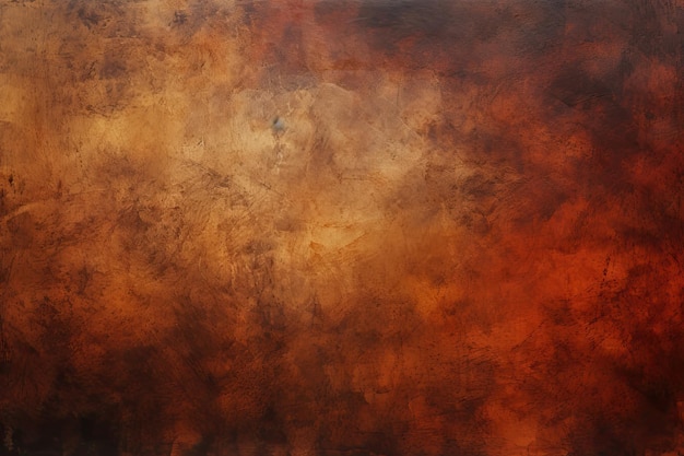 Dark Brown Stained Grunge Texture Background with Abstract Painted Design in Red and Orange Tones: