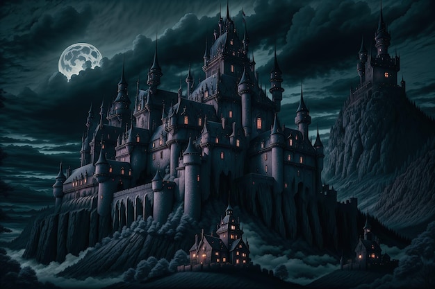 A dark castle in the night