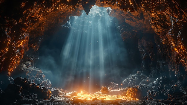 a dark cave with a light shining through it