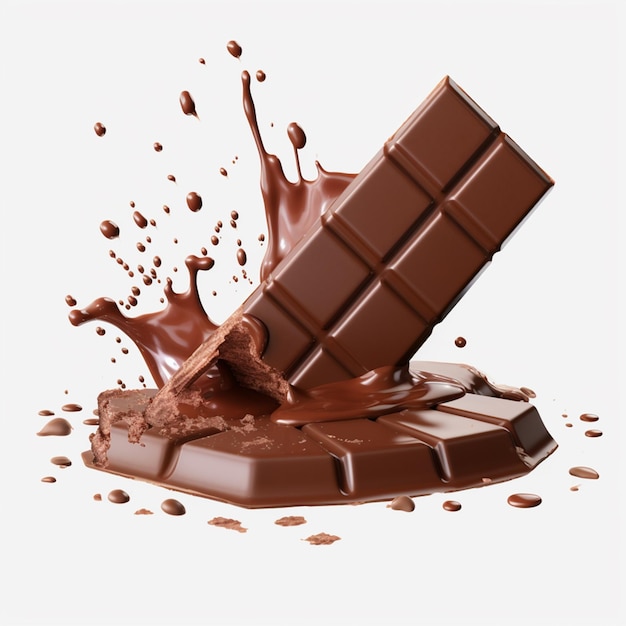 dark chocolate bar icon with chocolate cream splashing 3d illustration