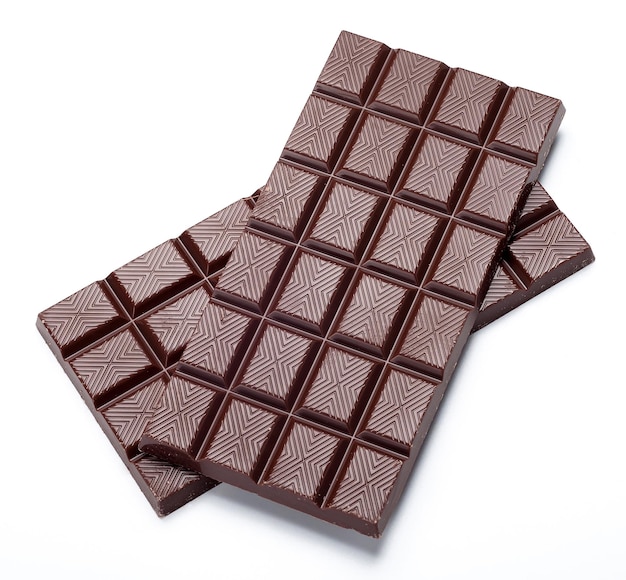 Dark chocolate bar on white background