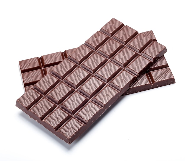 Dark chocolate bar on white background