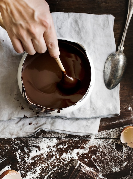 Photo dark chocolate sauce food photography recipe idea