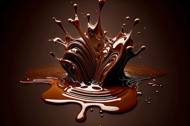 Dark chocolate splash with motion sweet drop created with generative ai