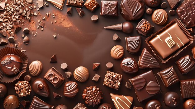 a dark chocolate tray with many pieces of chocolates