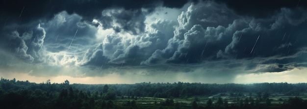 Dark cloudy sky before thunderstorm panoramic background Storm heaven panorama Generative AI