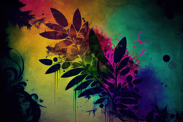 Dark and colorful floral pattern grunge graffiti design Generative AI