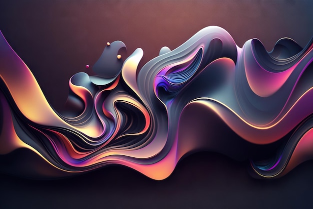 Dark colorful wavy background with abstract purple waves shapes and curvy texture