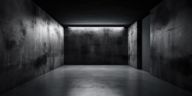 A dark concrete room with a very dark front wall