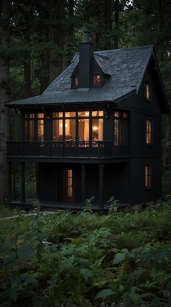 a dark coquette house in the forest