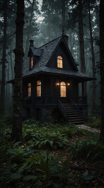 a dark coquette house in the forest