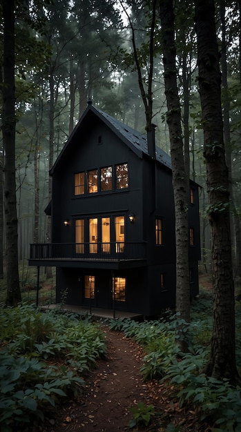 a dark coquette house in the forest