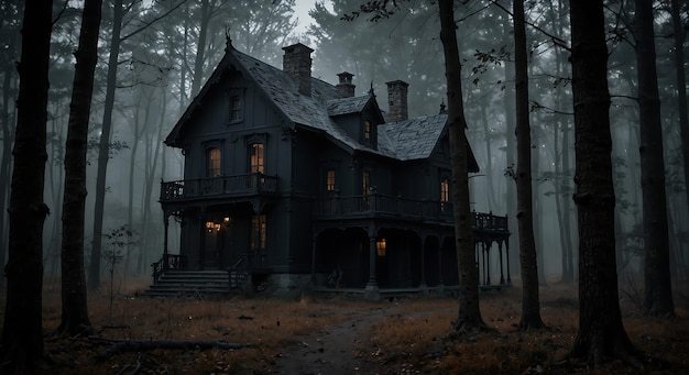 a dark coquette house in the forest