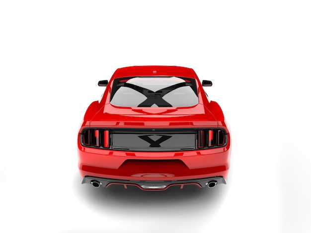 Dark crimson red modern sports muscle car back view