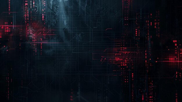 Photo dark cybersecurity background with red and black lines