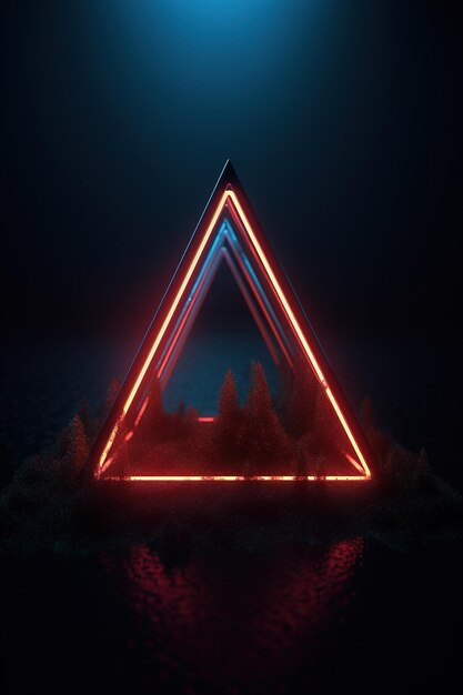 A dark, dark, and moody image of a triangle with a forest in the middle.