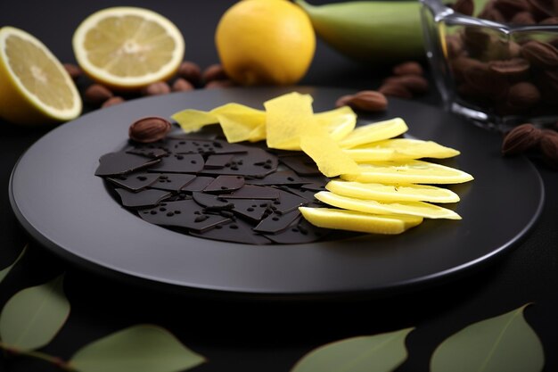 Dark Dish Delights Food On Black Plate photo