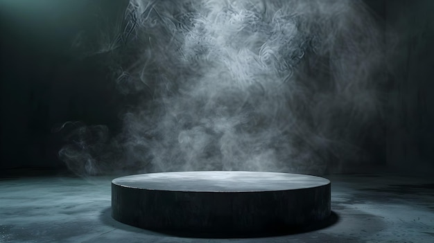 Dark Dramatic Podium Platform with Smoky Atmosphere