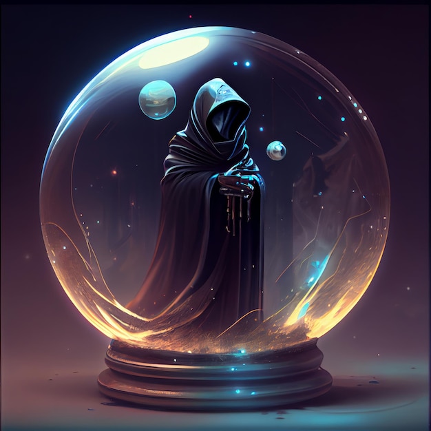 Dark evil woman in crystal ball generative AI