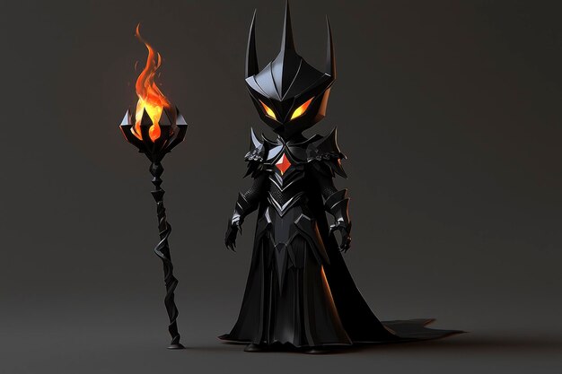 Dark Fantasy Character with Flaming Staff