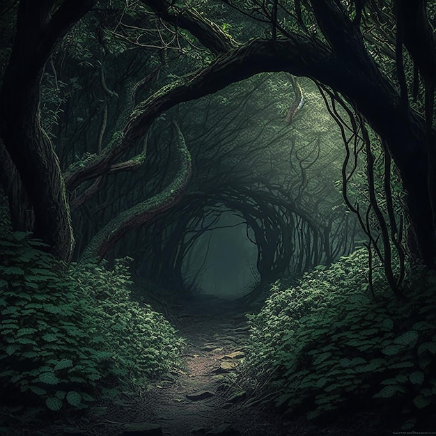 dark fantasy forrest with trees