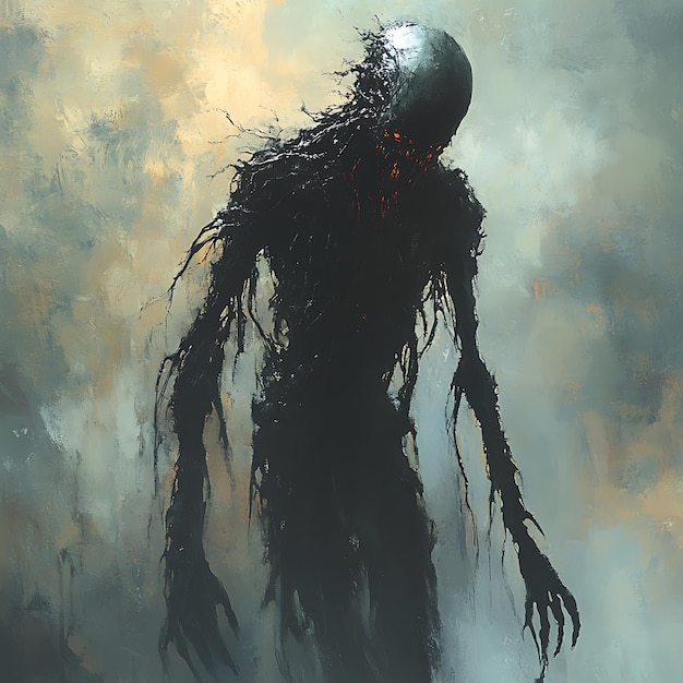 Dark Figure Emerging from Mist