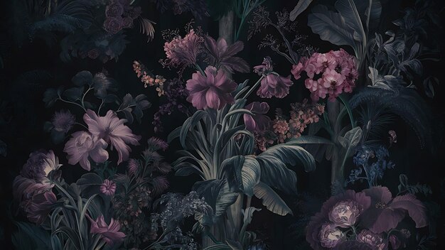 Photo dark floral wallpaper with vintage botanical print and moody hues featuring lush blooms vintage dark floral wallpaper botanical print moody lush blooms vintage aesthetic