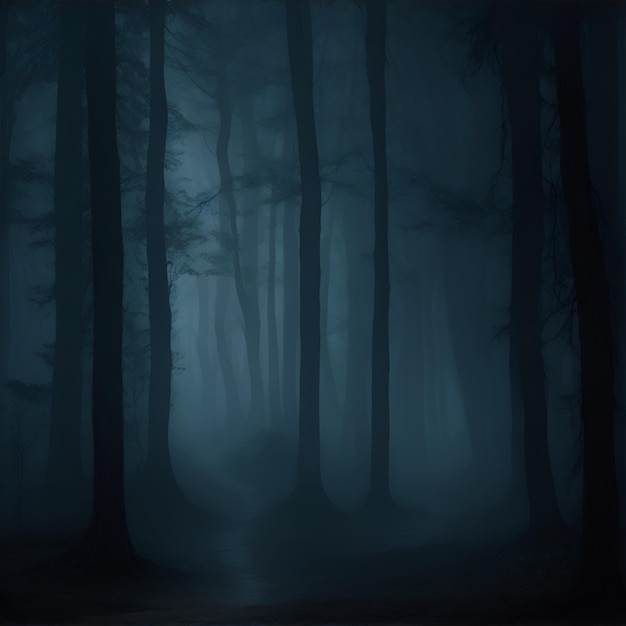 A dark forest filled with eerie shadows and a mysterious fog Halloween Background