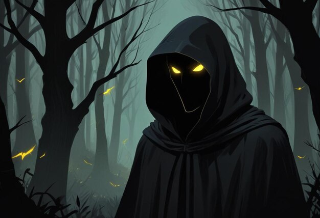 Photo a dark forest with a black cloak and a black cloak