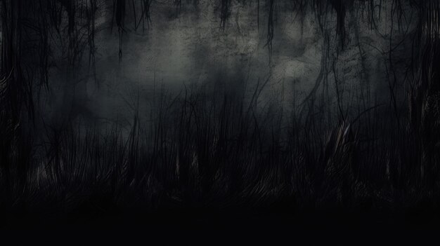 a dark forest with a dark background and a spooky tree silhouette