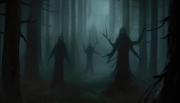 Dark forest with ghosts