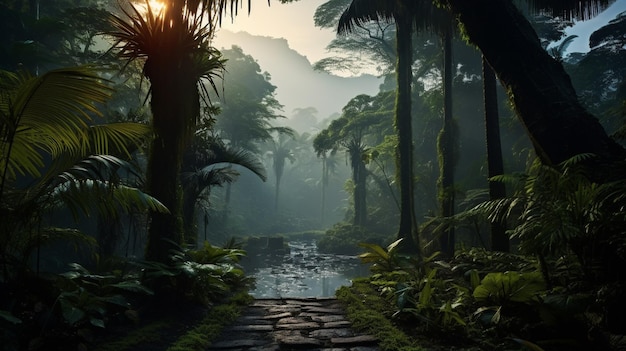 dark forest with green trees