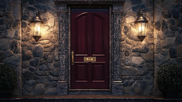 a dark front door with a gold door with a red door with a gold door