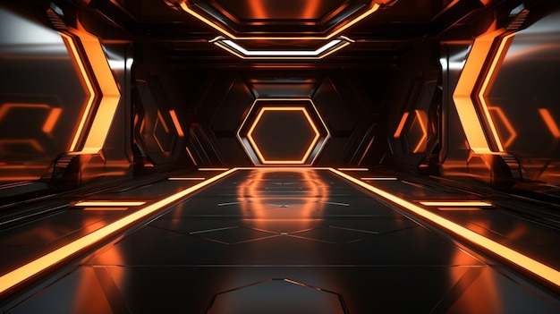 Dark Futuristic Modern SciFi Reflective Corridor