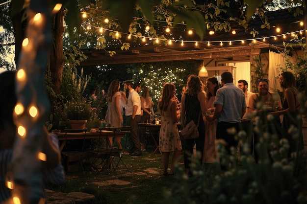 Dark Garden Party with Festive Lights