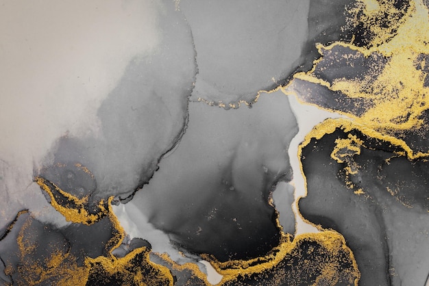 Dark gold abstract background of marble liquid ink art painting on paper