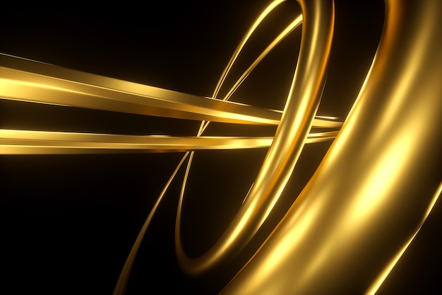 Dark gold background, abstract figure, luxurious golden shapes, on a black background. Gold waves, metal lines, elegant background, Geometric design. 3D render, 3D illustration.