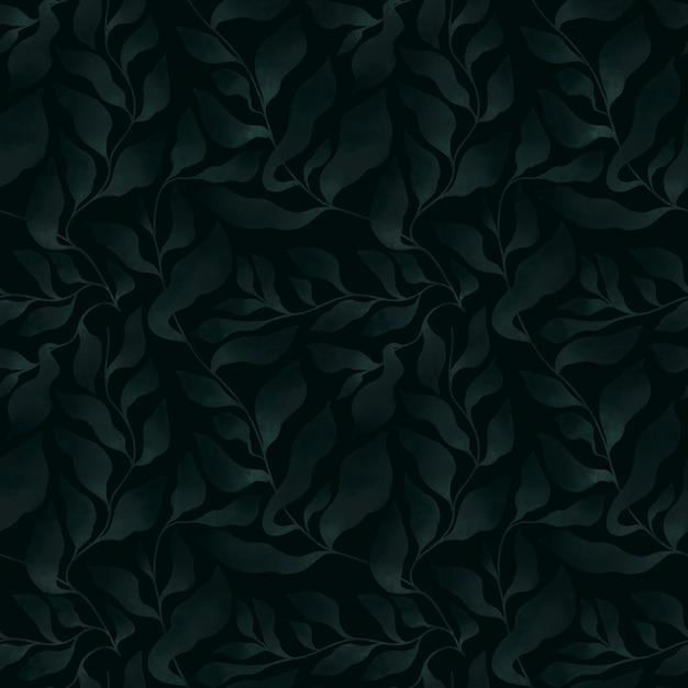 Dark green leaves seamless pattern with dark structure and light spots colorful wallpaper