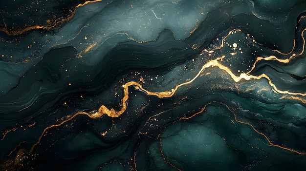 Photo dark green marble texture gold veins luxurious abstract background fluid art highresolution image gl