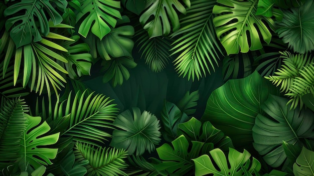 Dark Green Tropical Leaf Group Background Background