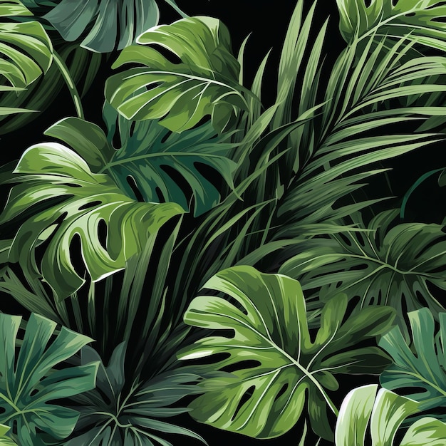 Dark green tropical monstera leaf seamless pattern creating a captivating lush foliage ambiance